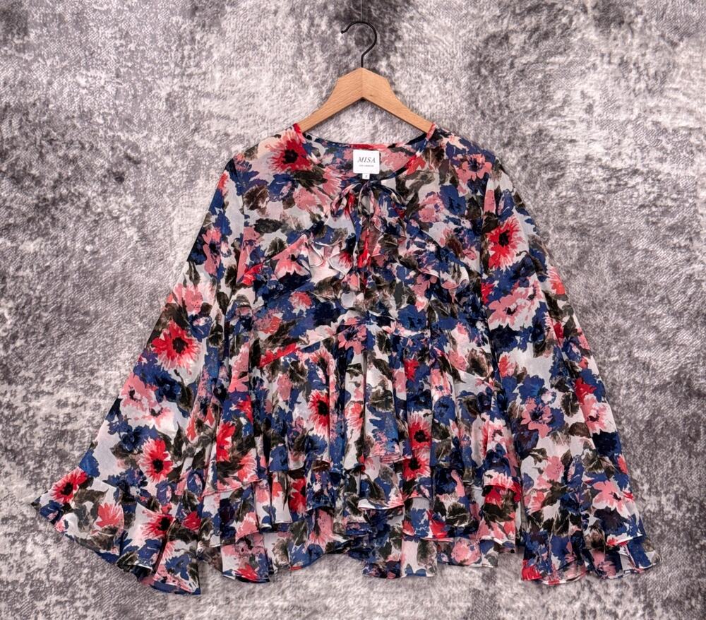 MISA Los Angeles Blouse Small Womens Floral Ruffle Top